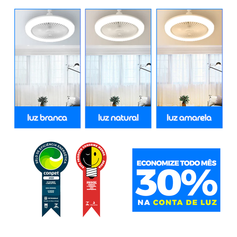 Lumix ShopResolve™  Lampada Led + Ventilador com Controle Remoto| QUEIMA ESTOQUE 🔥